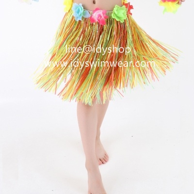 แบบที่ 1ขนาดยาว 40 cm สีมิกซ์ กระโปรงเชือกฟาง Hawaii กระโปรงฮาวาย อย่างเดียว อย่างหนา