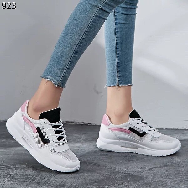 รองเท้าผ้าใบผ้าตาข่ายแต่งลายแฟชั่น (สีแดง)