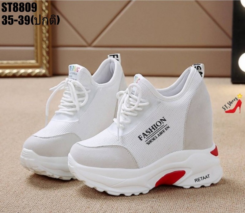 รองเท้าผ้าใบเสริมส้นแต่งเชือกหลอก (สีดำ)