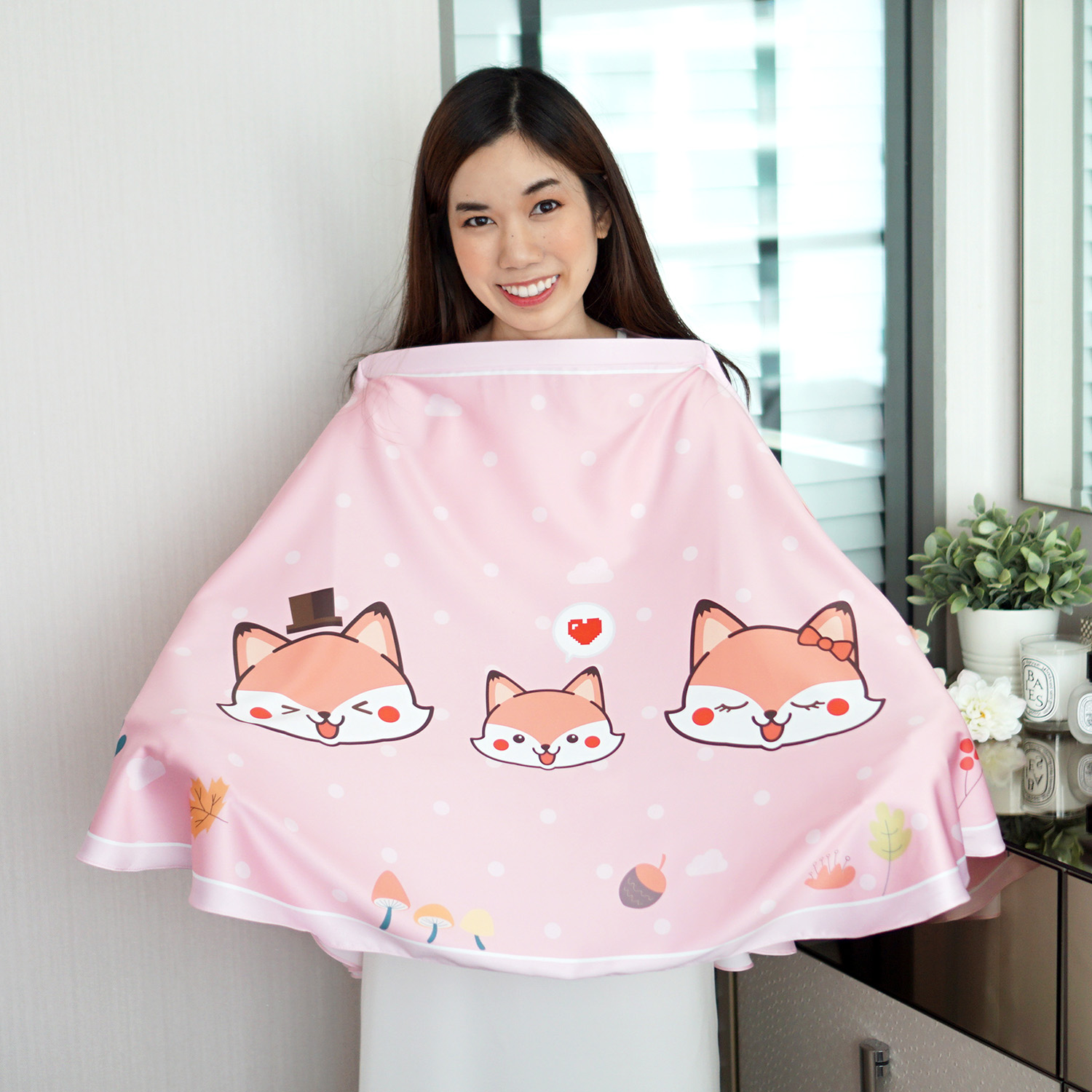 ผ้าคลุมให้นม สั่งทำใส่ชือ ลาย Fox Family - Pink