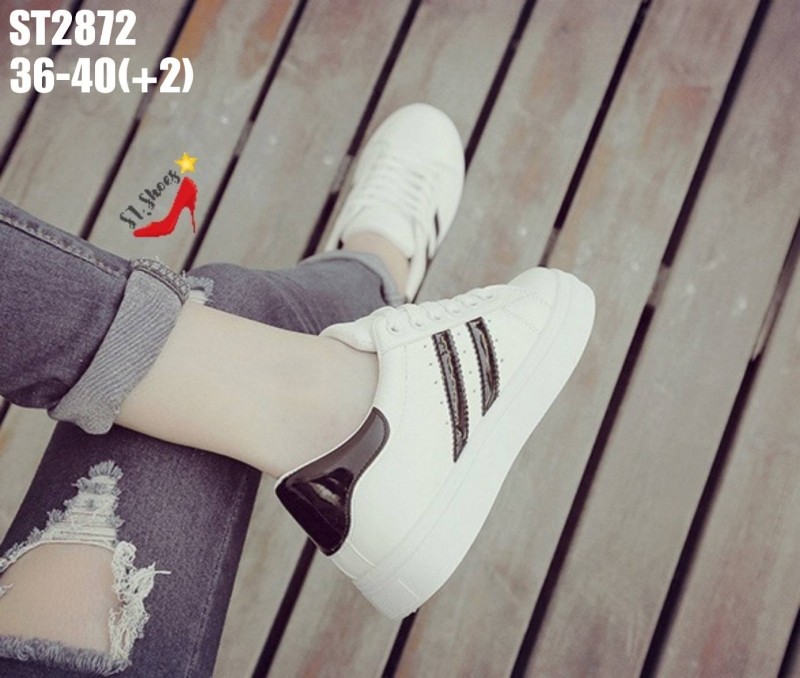 รองเท้าผ้าใบสไตล์ Sportแต่งแถบ (สีขาว)