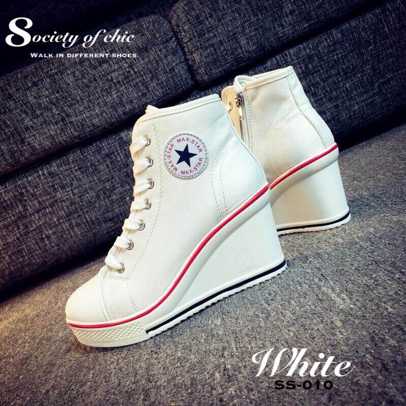 รองเท้าผ้าใบส้นเตารีดเกาหลี (สีดำ)