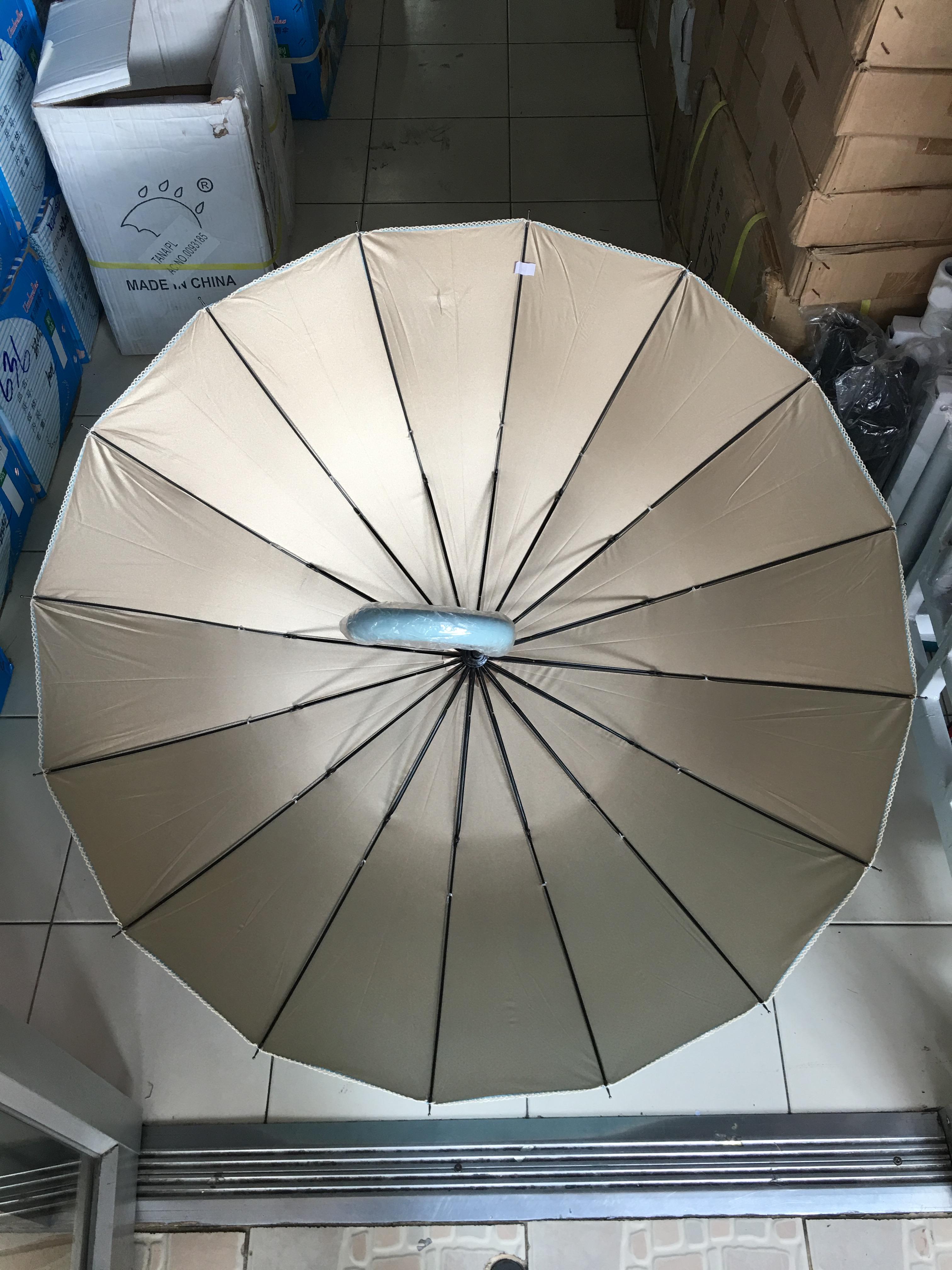 ร่มตอนเดียว23นิ้วลายจุดมีระบายลูกไม้มียูวีสีทอง