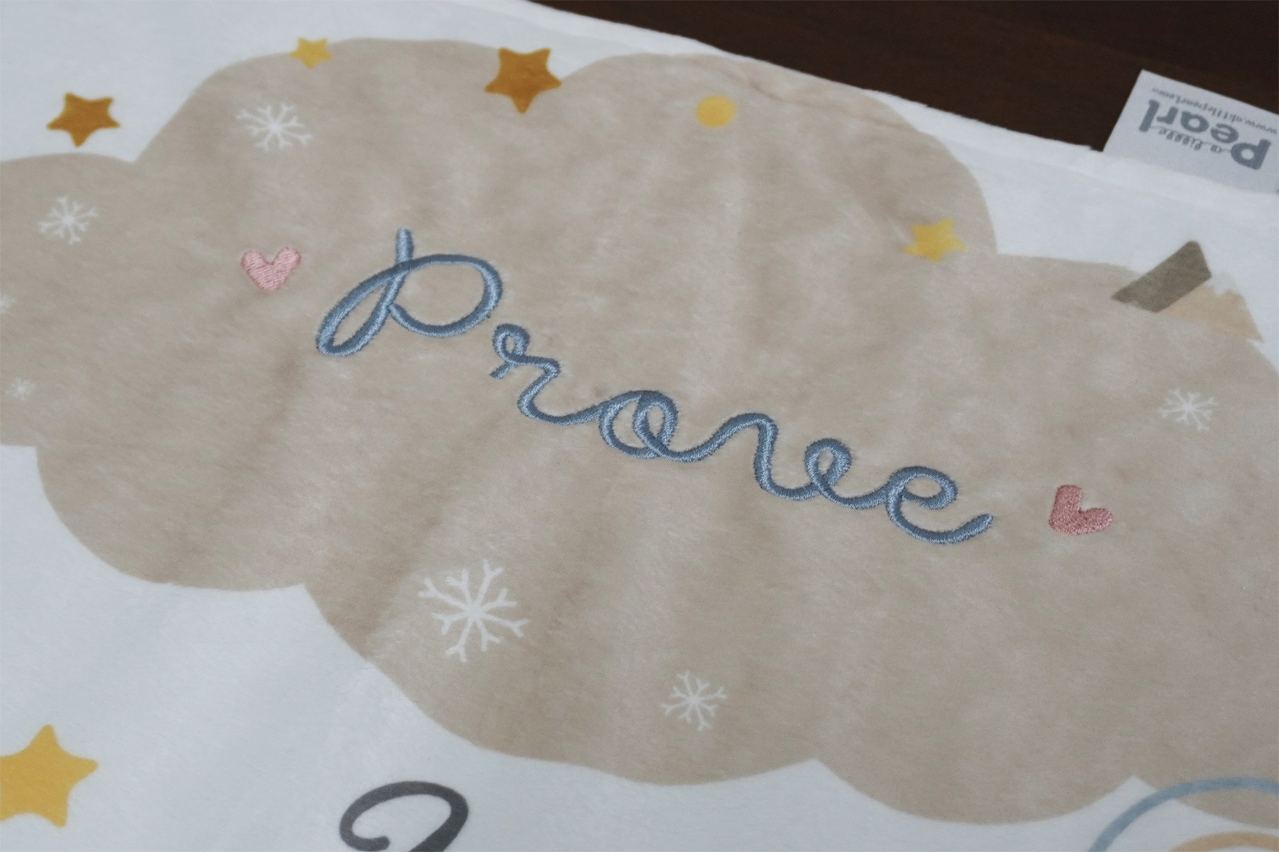 ผ้าห่ม Minky ลาย Woodland - Milestone 75x100cm แบบปักชื่อ ด้านหลังสีฟ้า