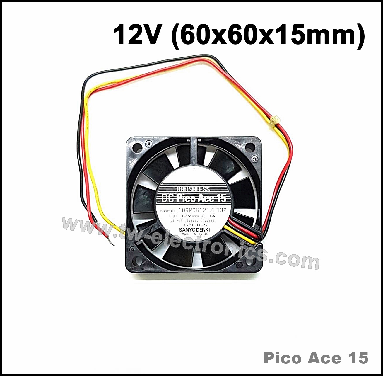 พัดลมระบายความร้อน 12V (60x60x15mm) SANYODENKI / Pico Ace 15