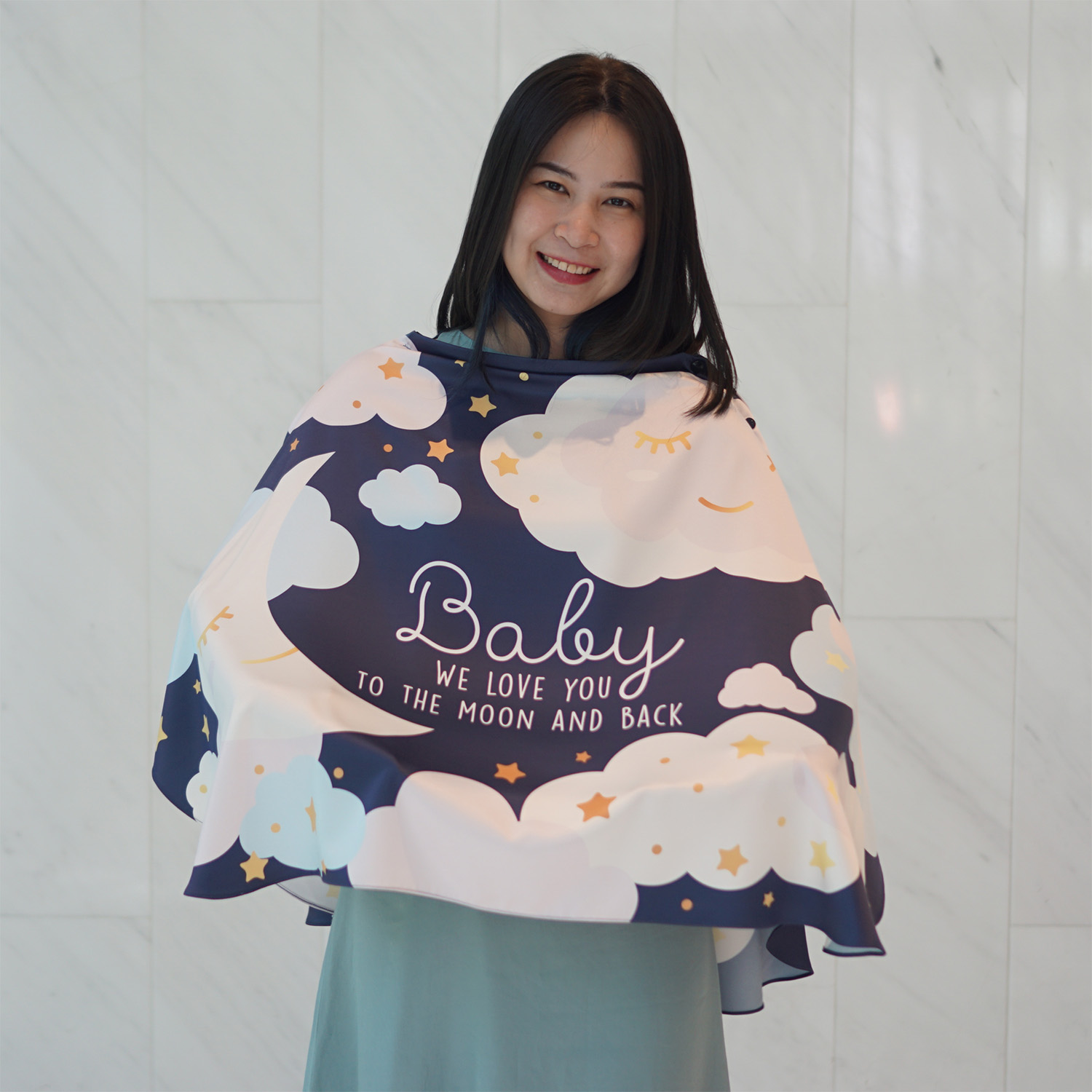 ผ้าคลุมให้นม (รุ่นมีกระดุม ถอดโครงได้) พร้อมส่ง ลาย Moon - Navy