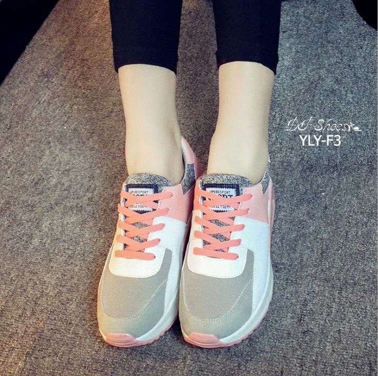 รองเท้าผ้าใบแฟชั่นทรงSportพาสเทล (สีชมพู)