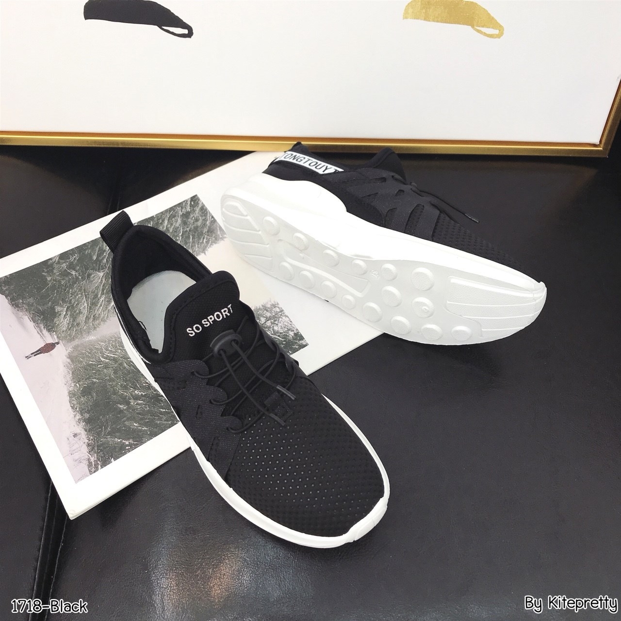 รองเท้าผ้าใบสไตล์Sportแต่งแถบ (สีขาว)