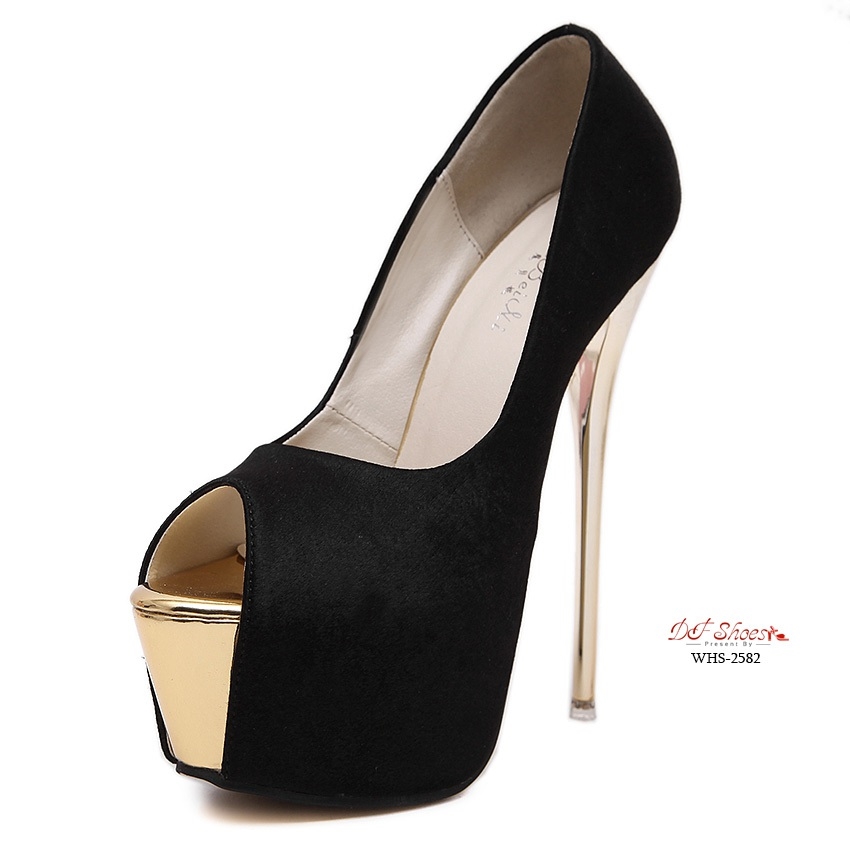 รองเท้าคัทชูส้นสูงส้นเข็มทอง