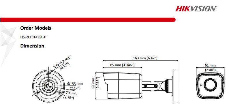 ขายถูก HIKVISION Turbo HD รุ่น DS-2CE16D8T-IT ความละเอียด 2 ล้านพิกเซล