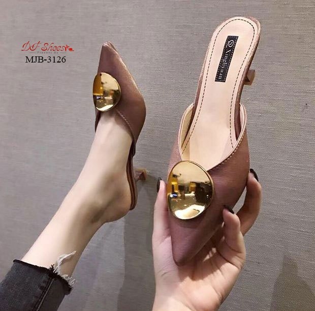 รองเท้าซาตินทรงเปิดส้น (สีดำ)