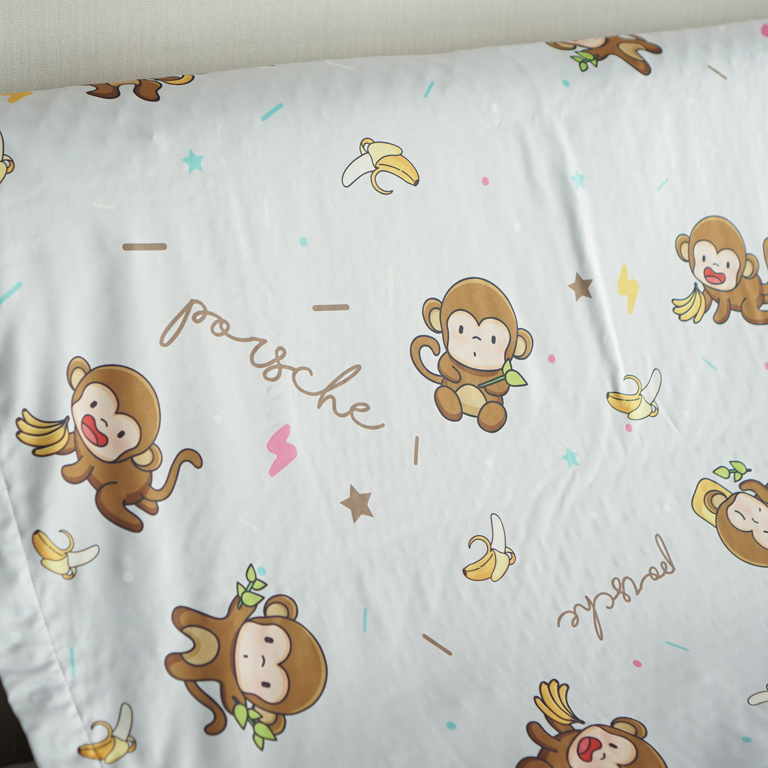 ผ้าห่ม ใส่ชื่อ Monkey Pattern - Grey