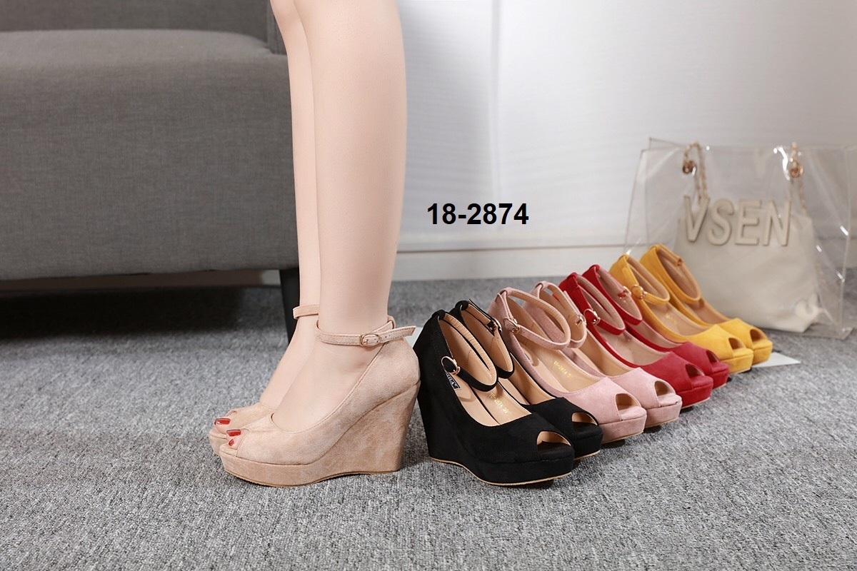 รองเท้าส้นเตารีดทรงคัทชูเปิดหน้า (สีชมพู)