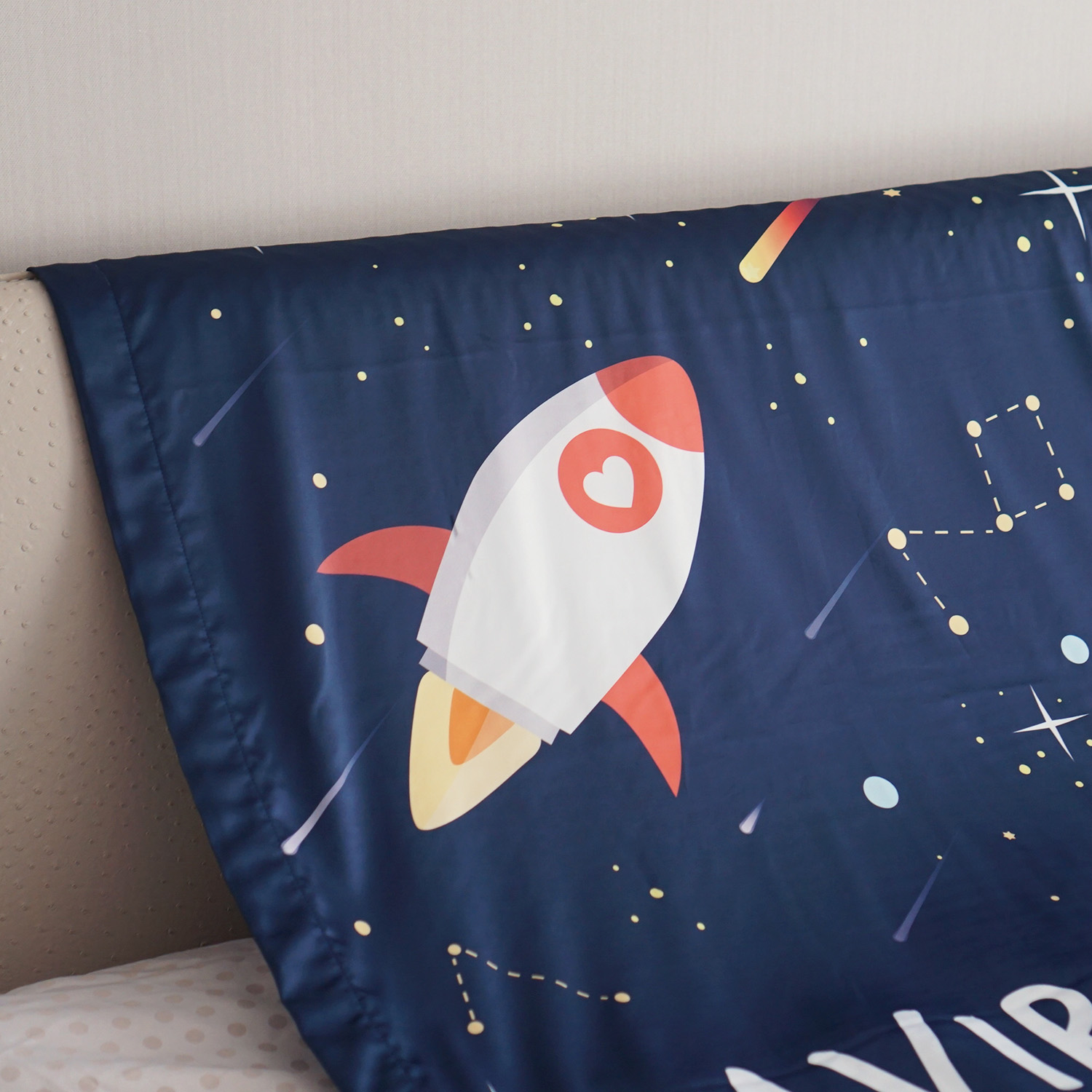 ผ้าห่มสั่งทำใส่ชื่อ ลาย Space - Navy