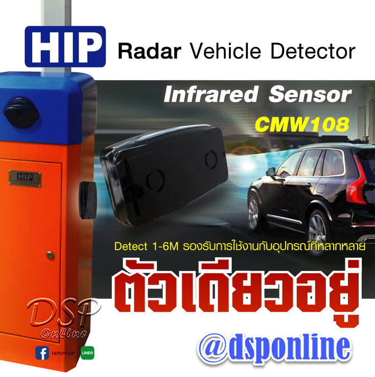 ขายถูก HIP CMW108 Radar Vehicle Detector เซนเซอร์แบบด้านเดียว ไม่ต้องเจาะพื้น สำหรับป้องกันไม้ฟาดรถ Radar Vehicle Detector เซนเซอร์แบบด้านเดียว ไม่ต้องเจาะพื้น