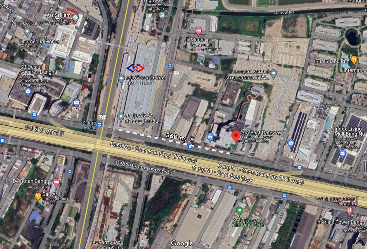 เอไอเอ อีสต์ เกตเวย์ (AIA East Gateway) สำนักงานให้เช่า ติดถนนบางนา-ตราด ใกล้รถไฟฟ้า MRT สายสีเหลือง สถานีศรีเอี่ยม 350 เมตร