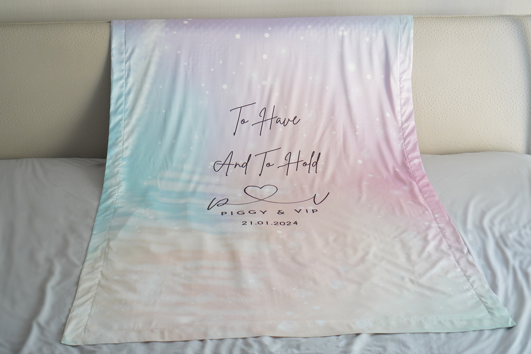 ชุดของขวัญแต่งงาน ปลอกหมอนคู่+ผ้าห่ม ขนาด 100x150cm ลาย Cotton Candy