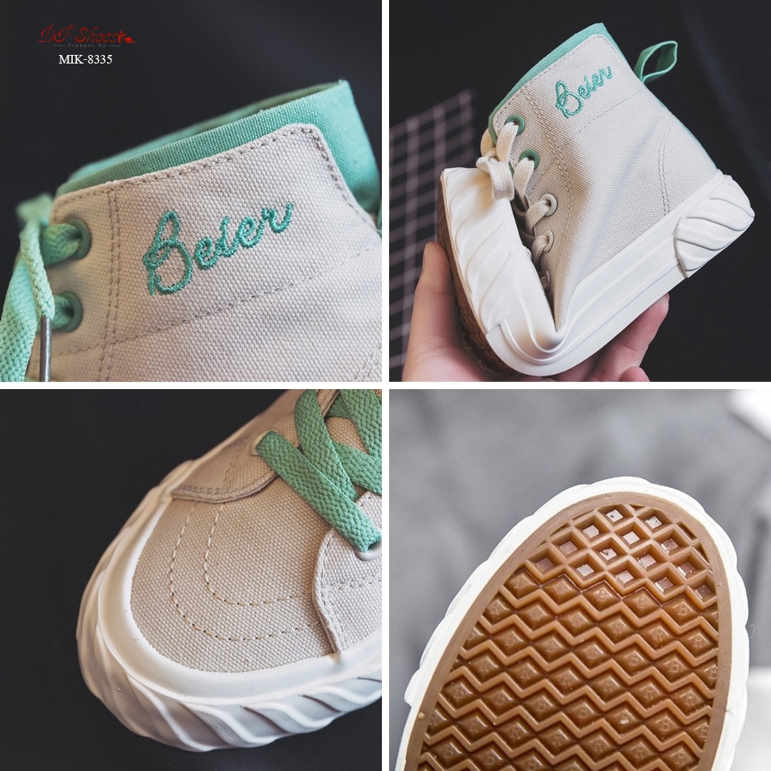 รองเท้าผ้าใบแฟชั่นหุ้มข้อเชือกทูโทน (สีเบจ)