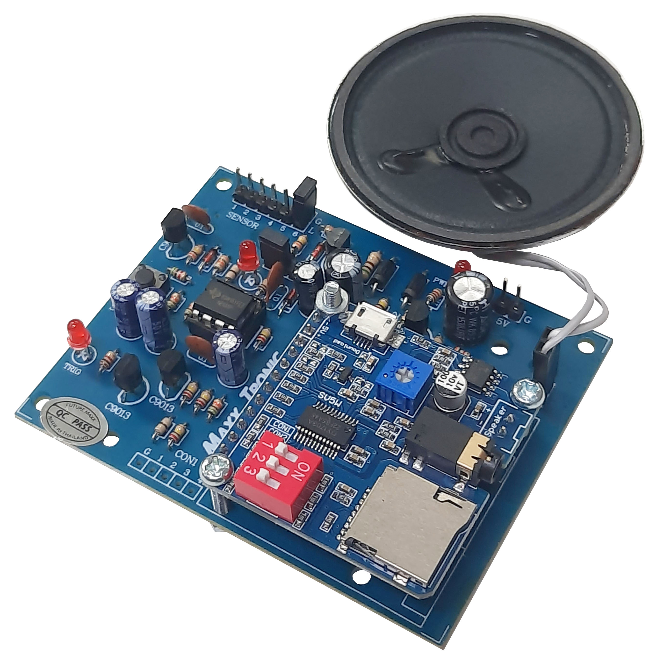 MaxxTronic MXA134 วงจรเล่นเสียง MP3 ใช้ Memory Card 12 ข้อความ ต่อเซ็นเซอร์ได้