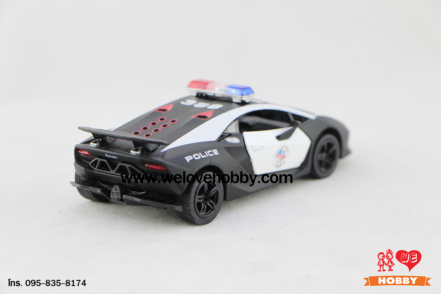 โมเดลรถตำรวจ Lamborghini Sesto Elemento สีดำ-ขาว Scale 1:38