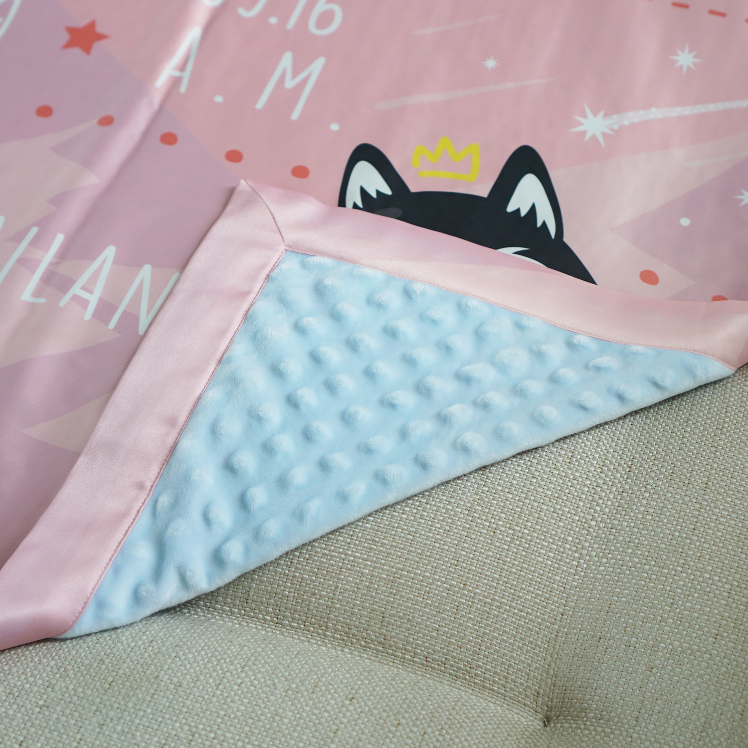 ผ้าห่มเด็ก ใส่ประวัติแรกเกิด ลาย Siberian Husky - Pink