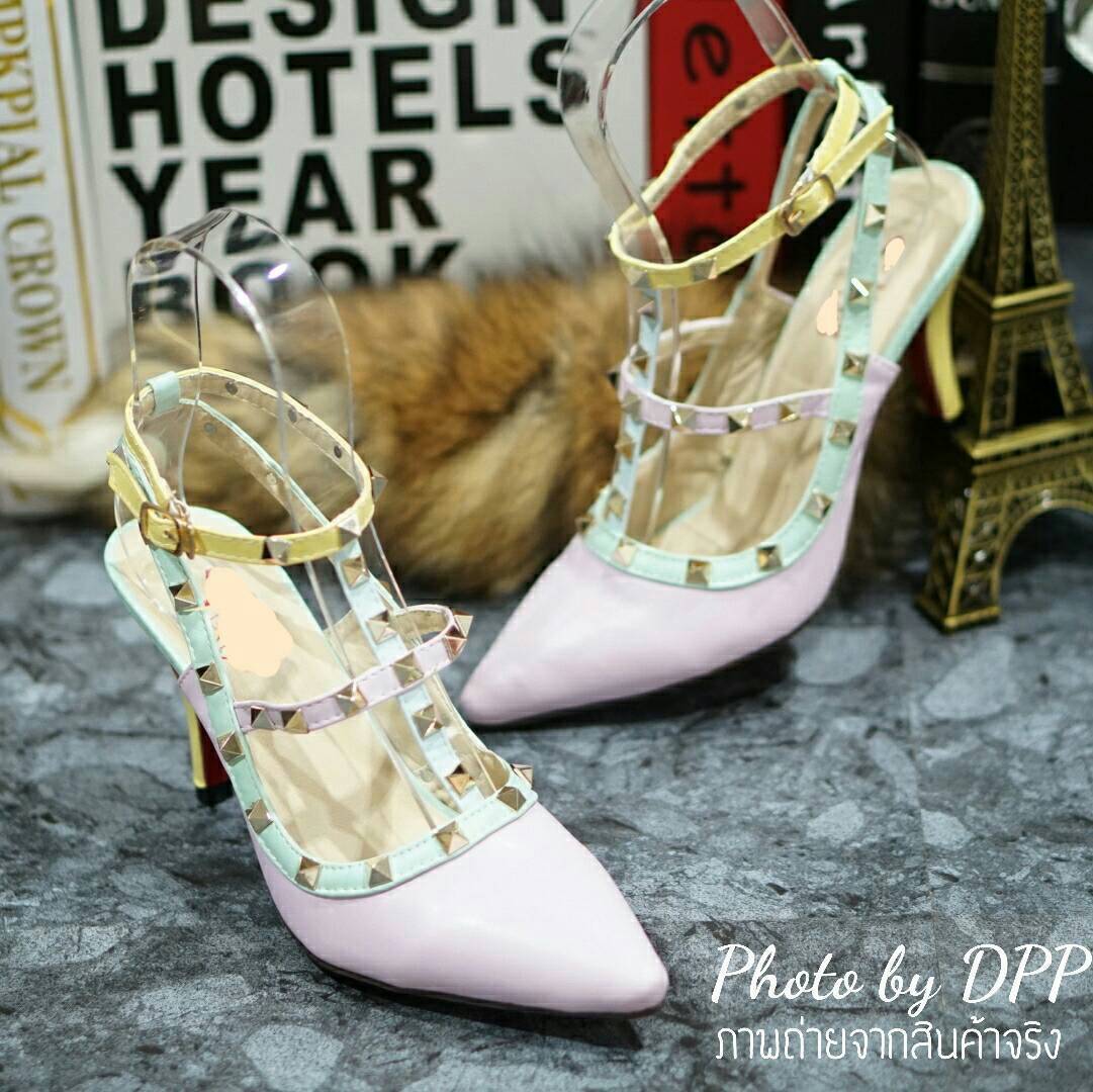 พร้อมส่ง : รองเท้าแฟชั่น Valentino Pastel Heels 2015 (สีม่วง)