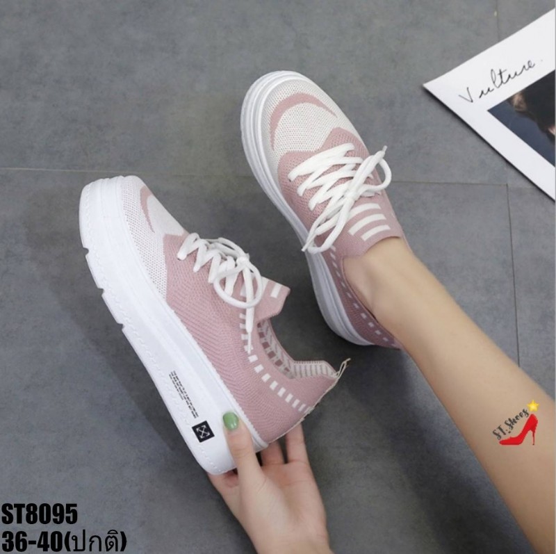 รองเท้าผ้าใบแฟชั่นผ้าทอแต่งสีทูโทน (สีชมพู)