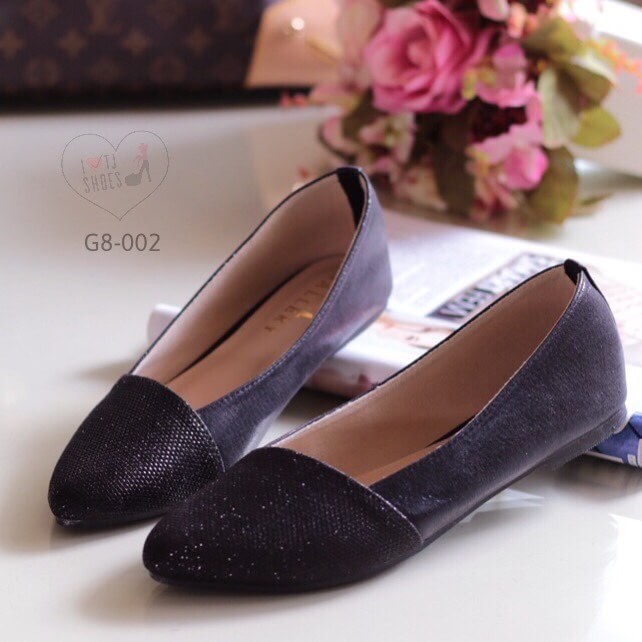 พร้อมส่ง : รองเท้าส้นแบนกลิตเตอร์ (สีดำ)