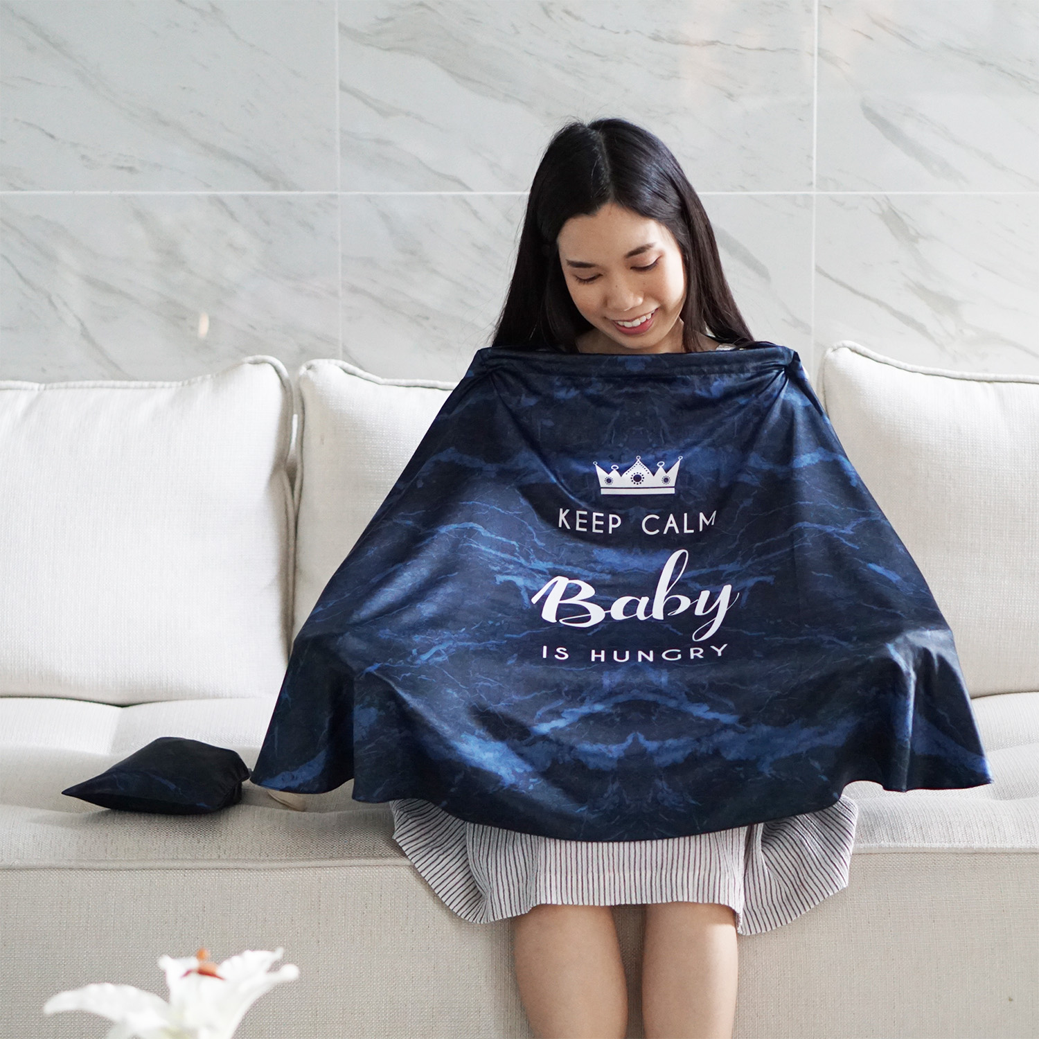 ผ้าคลุมให้นม ลายหินอ่อนสี Navy