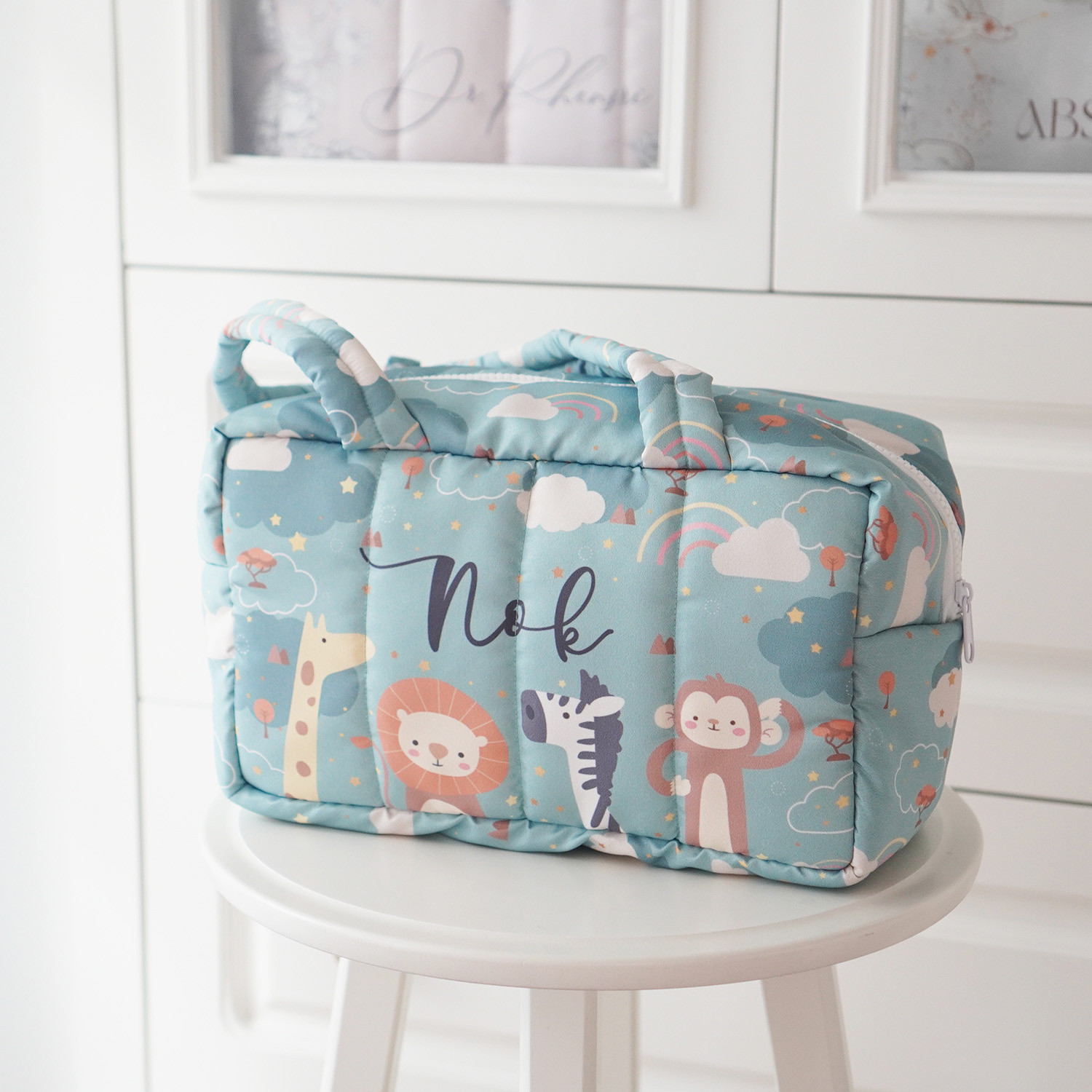 Fluffy Bowling Bag กระเป๋านุ่มนิ่ม ทรง Bowling สั่งทำใส่ข้อความ ลาย Safari - Green