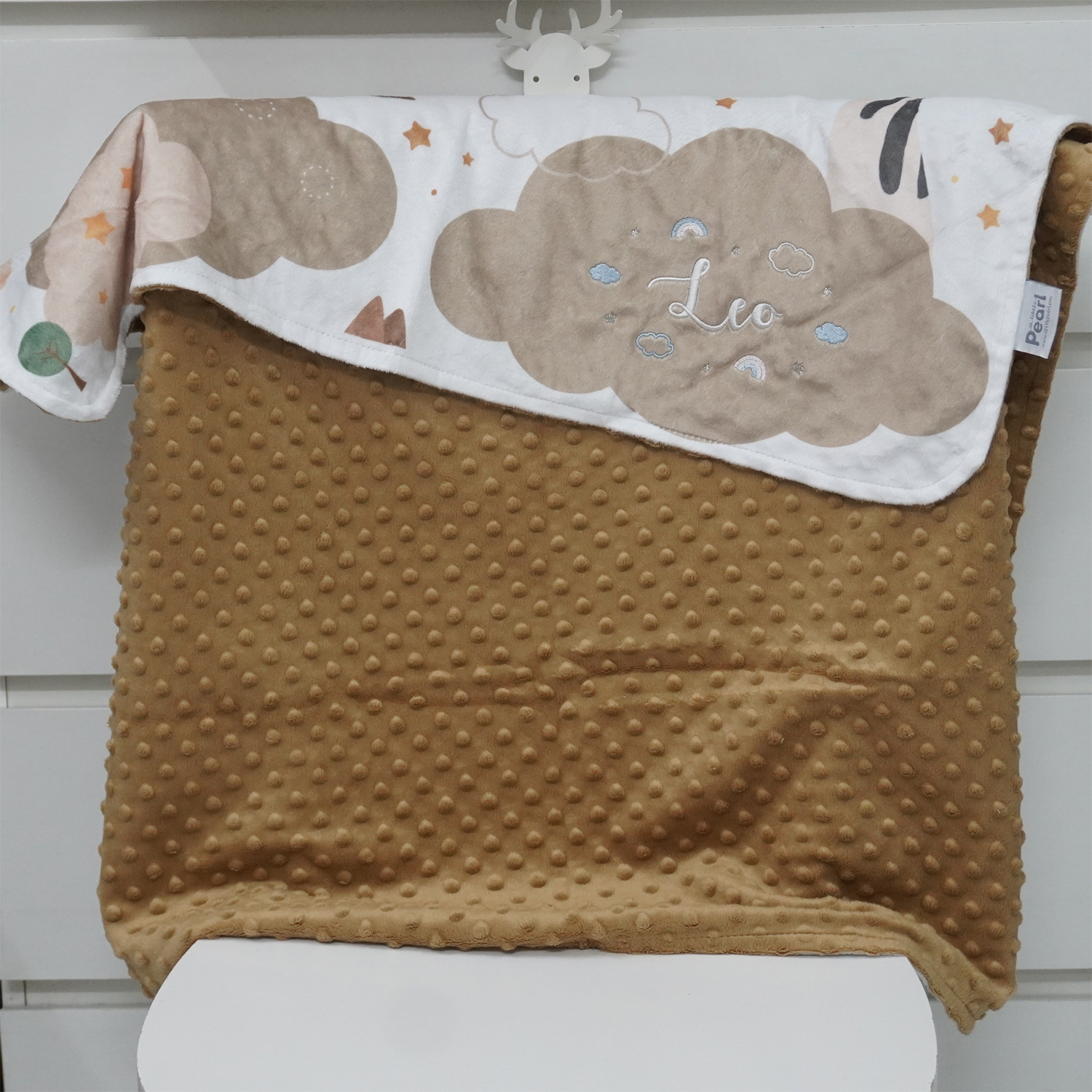 ผ้าห่ม Minky ลาย Safari 75x100cm แบบปักชื่อ ด้านหลังสีน้ำตาล