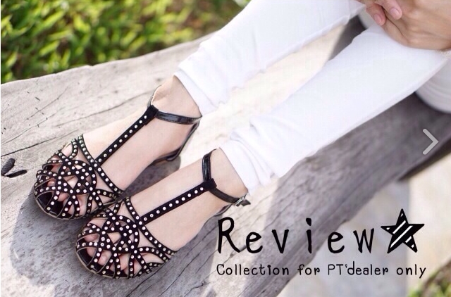 พร้อมส่ง : รองเท้ารัดส้นปักหมุด (สีทอง)