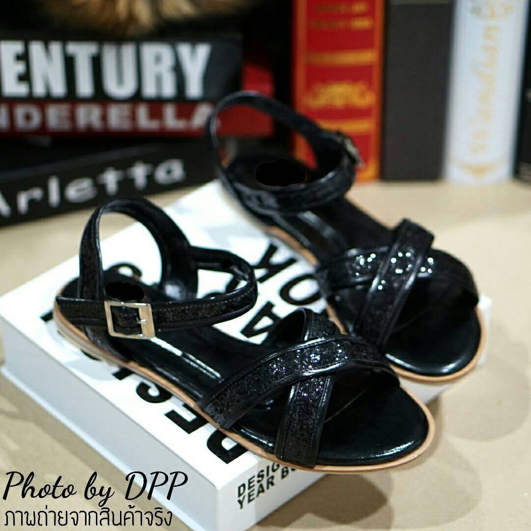 พร้อมส่ง : รองเท้าแตะลำลอง Glitter Sandal (สีดำ)
