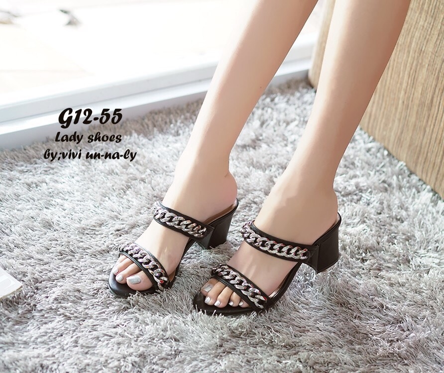 รองเท้าส้นตันเปิดส้น Style Givenchy (สีดำ)