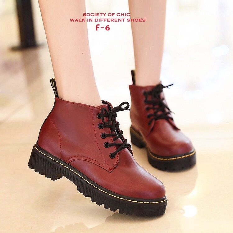 รองเท้าผ้าใบหุ้มข้อสไตล์ Dr.matens (สีเลือดหมู)