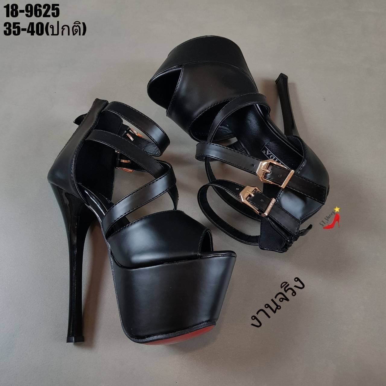 รองเท้าส้นสูงแต่งสายรัดข้อ2ชั้น