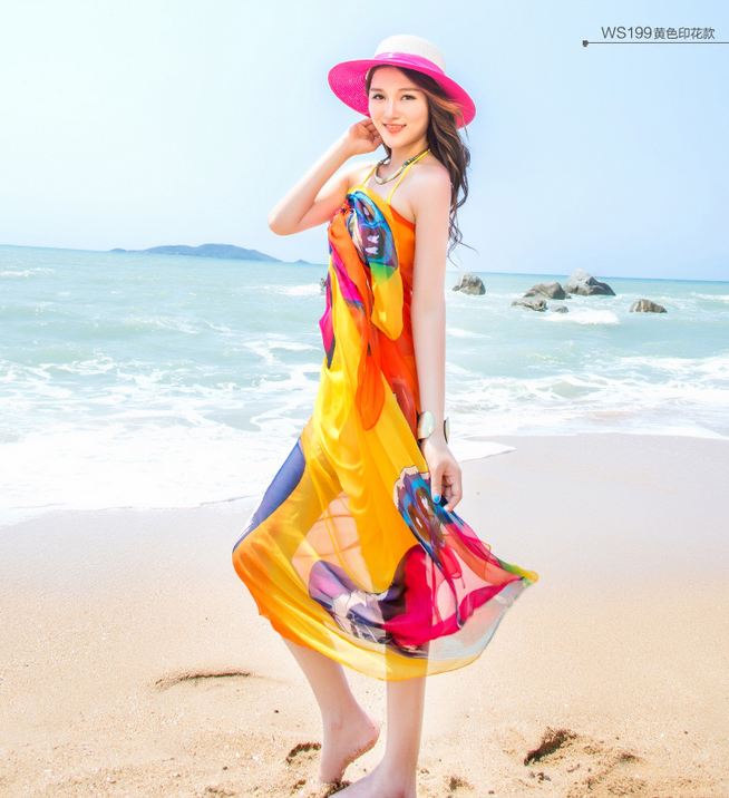 ผ้าชายหาดชีฟอง เหลืองผีเสื้อ