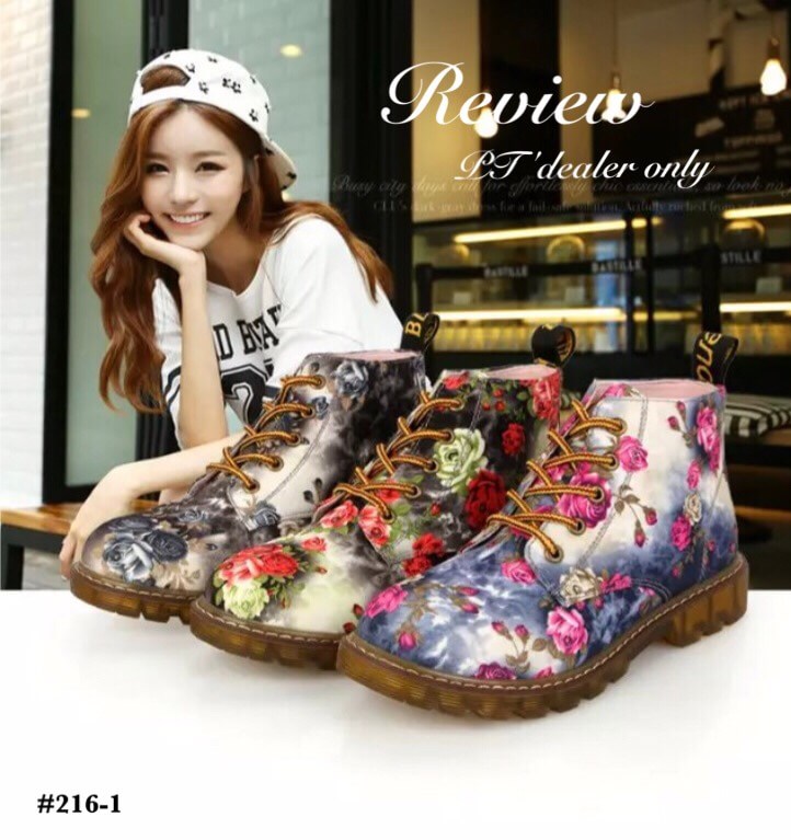 พร้อมส่ง : รองเท้าบูมพิมพ์ลาย (สีเทา)