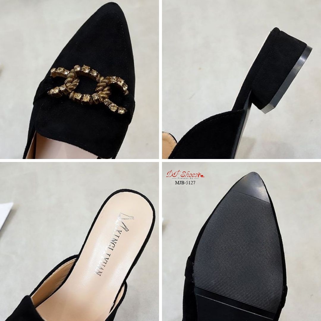 รองเท้าคัทชูเปิดส้นแต่งอะไหล่ (สีเบจ)