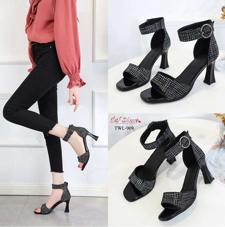 รองเท้าส้นสูงรัดข้อปั้มลาย