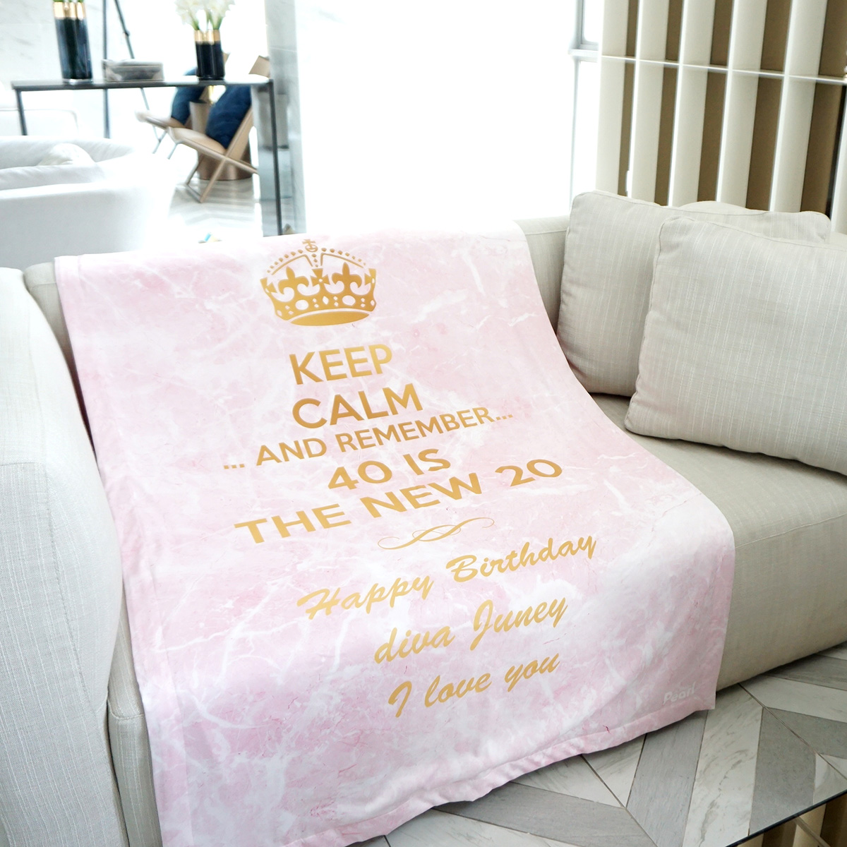 ผ้าห่ม ใส่ชื่อ ลายหินอ่อนสีชมพู ไซส์ใหญ่ 100x150cm - Keep Calm