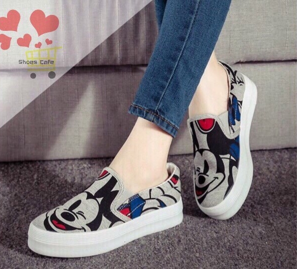 รองเท้ามิ้กกี้เมาส์ทรง Slip On (สีเทา)