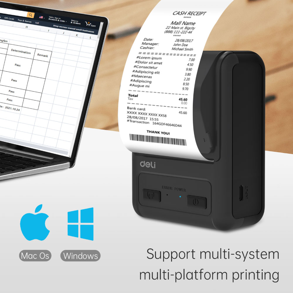 ขายถูก THERMAL LABEL PRINTER DELI 200P (เครื่องพิมพ์ใบเสร็จ ระบบความร้อน หน้ากว้าง 2นิ้ว) เชื่อมต่อ Bluetooth ประกันศูนย์ 1ปี