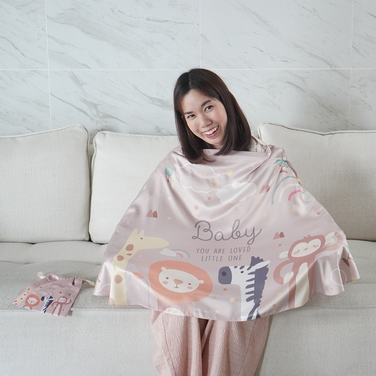 ผ้าคลุมให้นม (รุ่นมีกระดุม ถอดโครงได้) พร้อมส่ง ลาย Safari - Brown