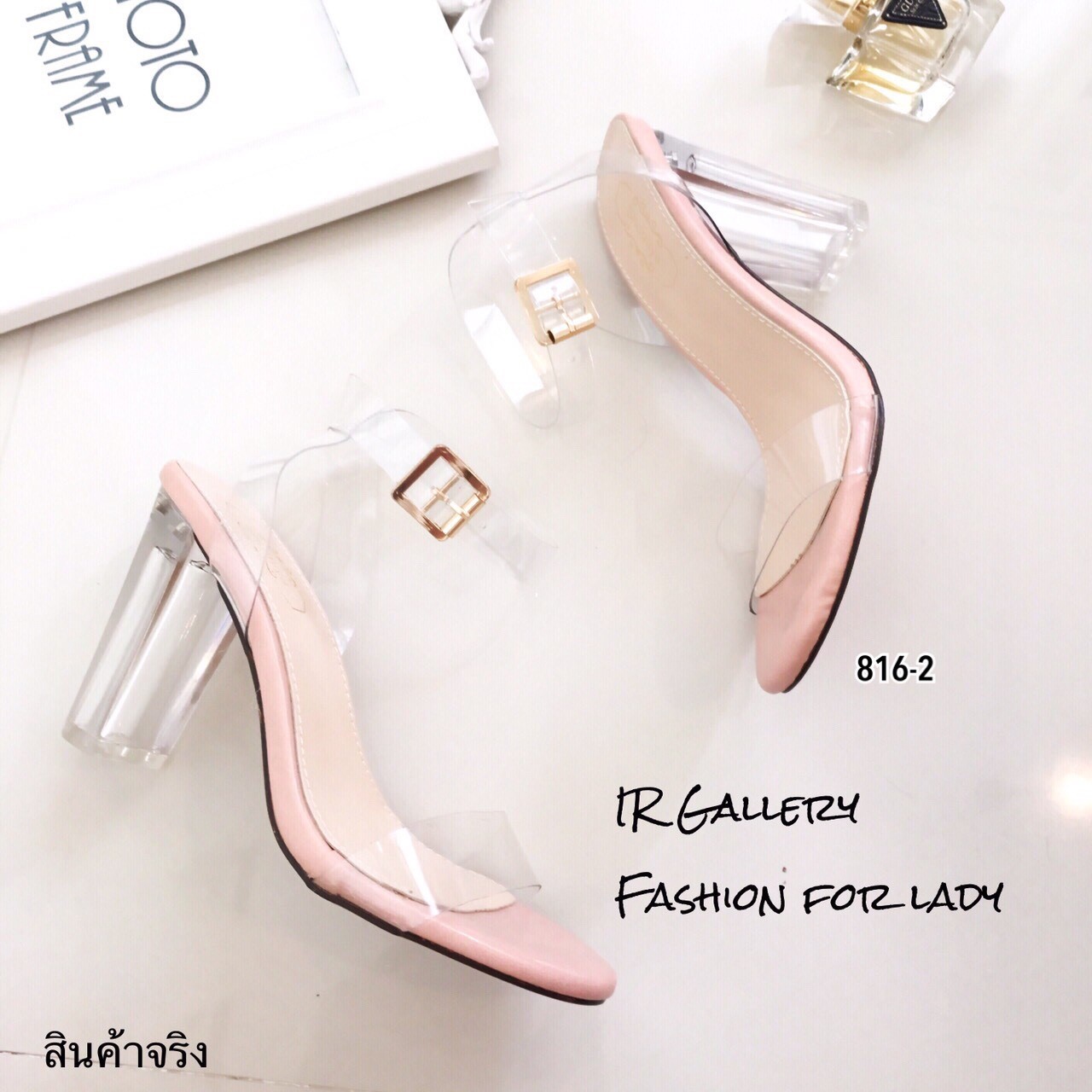 รองเท้าส้นแก้วรัดข้อ (สีดำ)