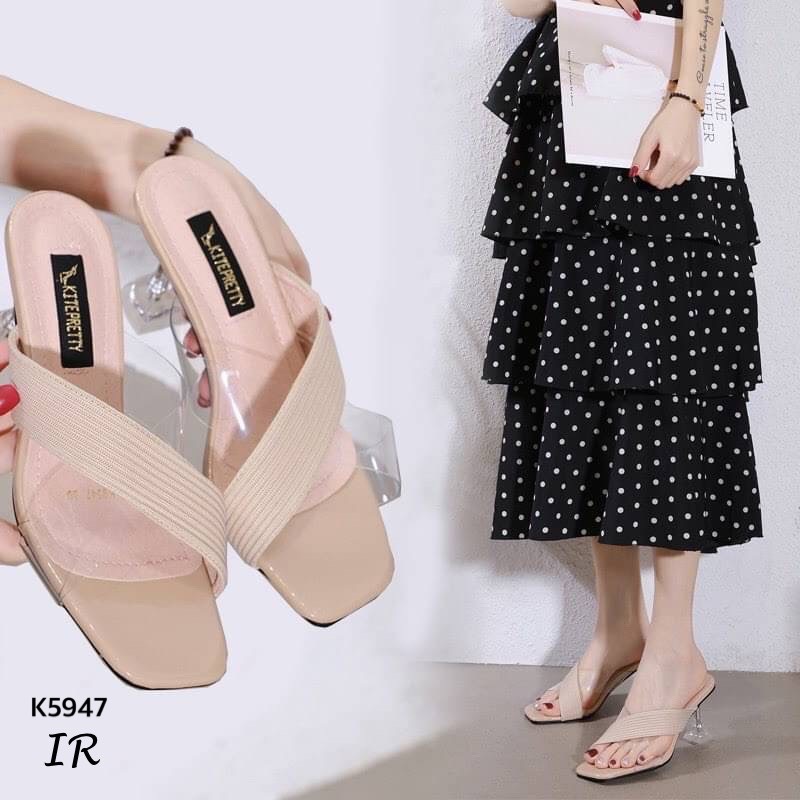 รองเท้าส้นแก้วเปิดส้นสายไขว้ (สีชมพู)