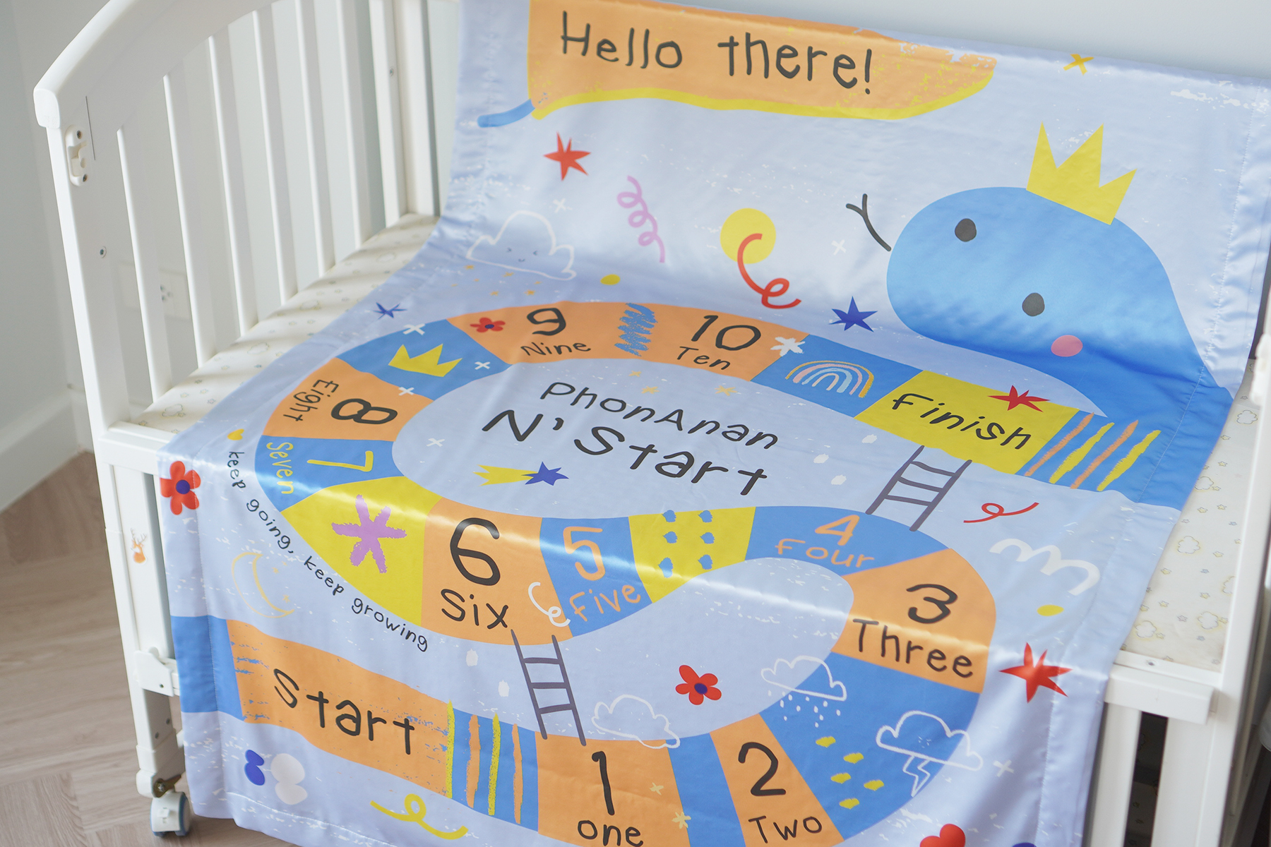 ผ้าห่มเด็ก สั่งทำใส่ชื่อ ลาย Snake and Ladders - Blue