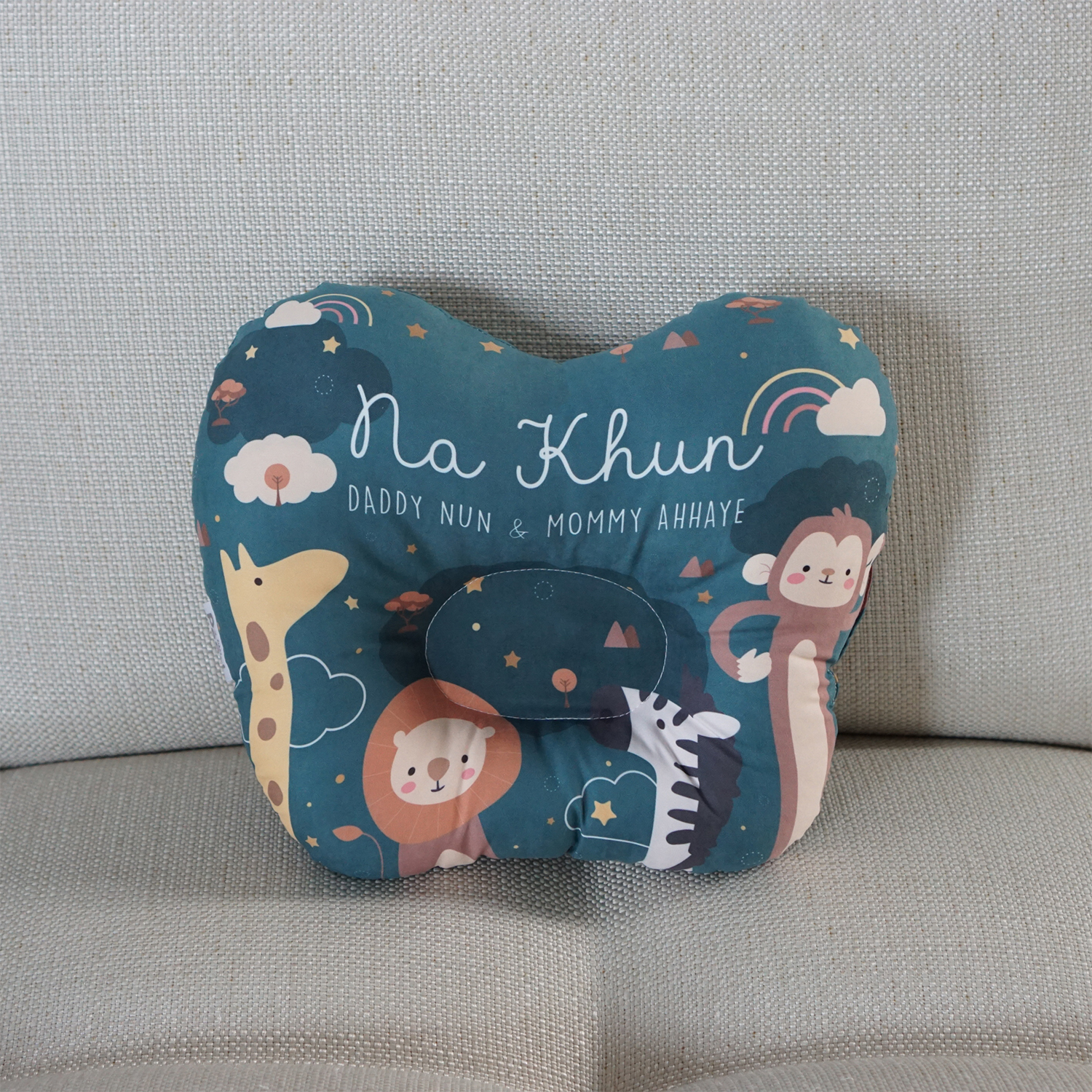 หมอนเด็ก หมอนหลุม Baby Pillow สั่งทำใส่ชื่อ Safari - Dark Green