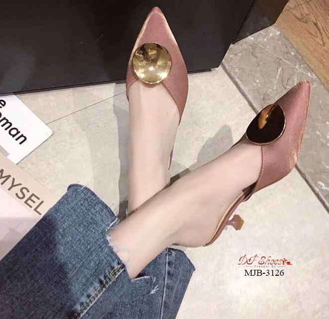 รองเท้าซาตินทรงเปิดส้น (สีดำ)