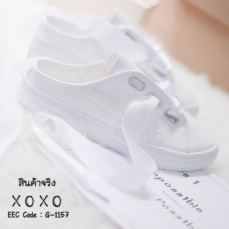 รองเท้าผ้าใบเปิดส้นpu (สีขาว)